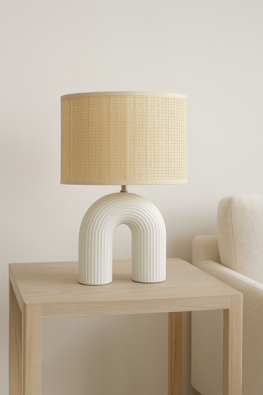 Lámpara de mesa greda base cerámica acanalada | diseño cálido y natural | filakia