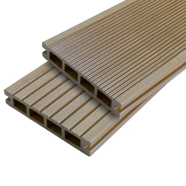 Lame terrasse bois composite alvéolaire Dual - Beige clair, 25mm Ep., 14cm Larg., 360cm Long.