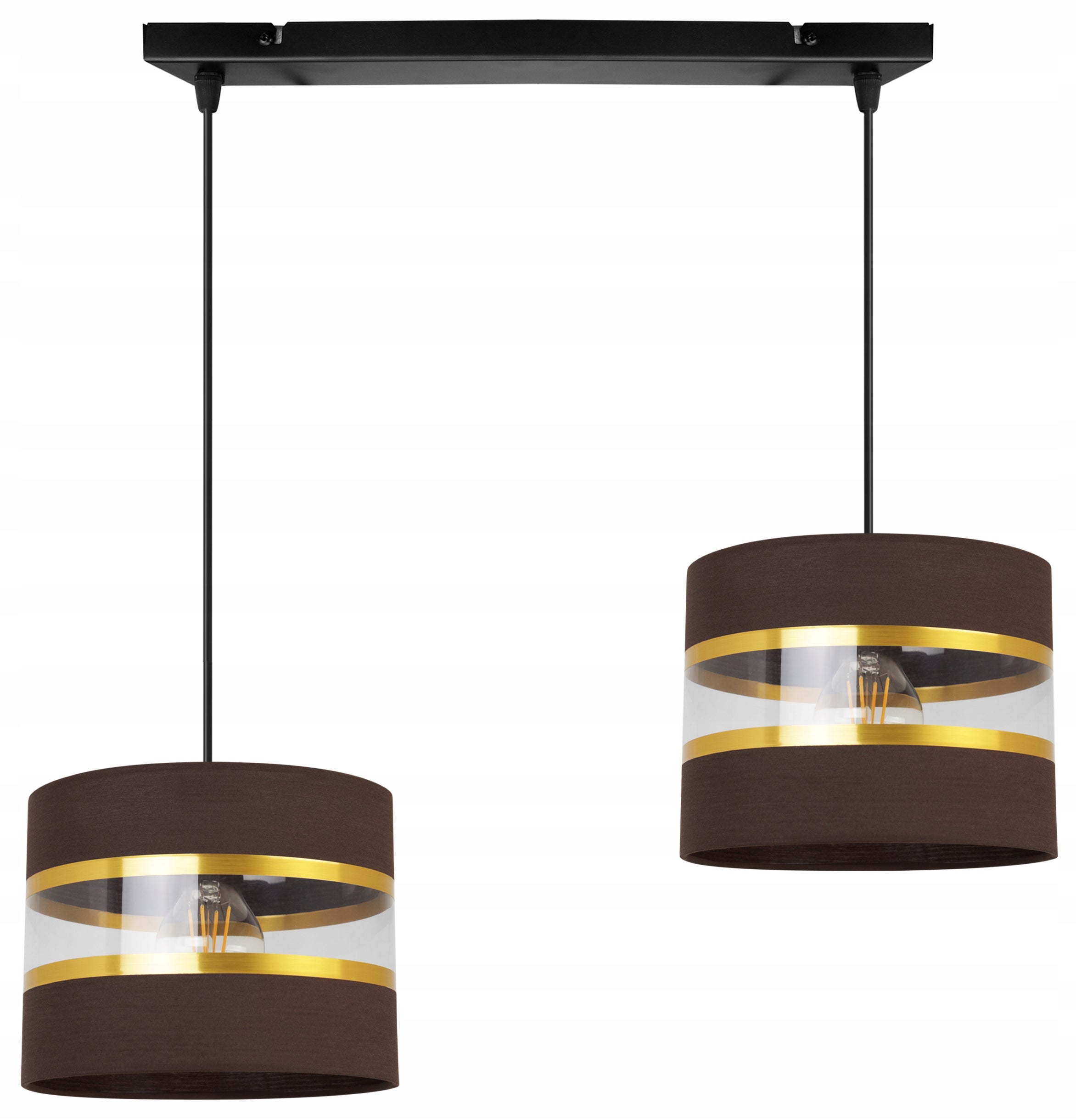 Lampa sufitowa wisząca Elegance Gold modern 2xE27 abażur walec czarno/brązowy Light Home LH