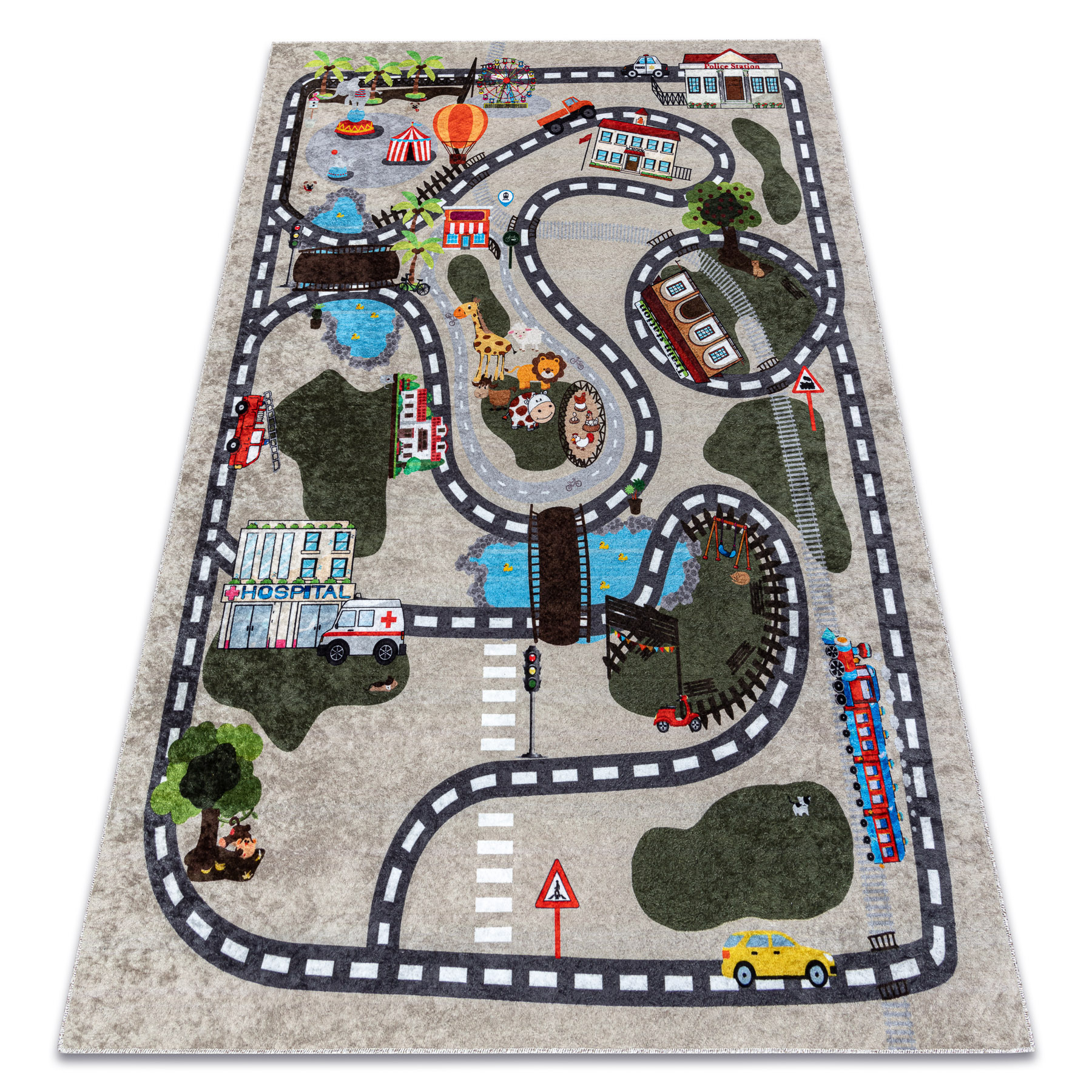 Dywan do prania JUNIOR 51803.804 Miasto, uliczki dla dzieci, antypoślizgowy - beż 80x150 cm