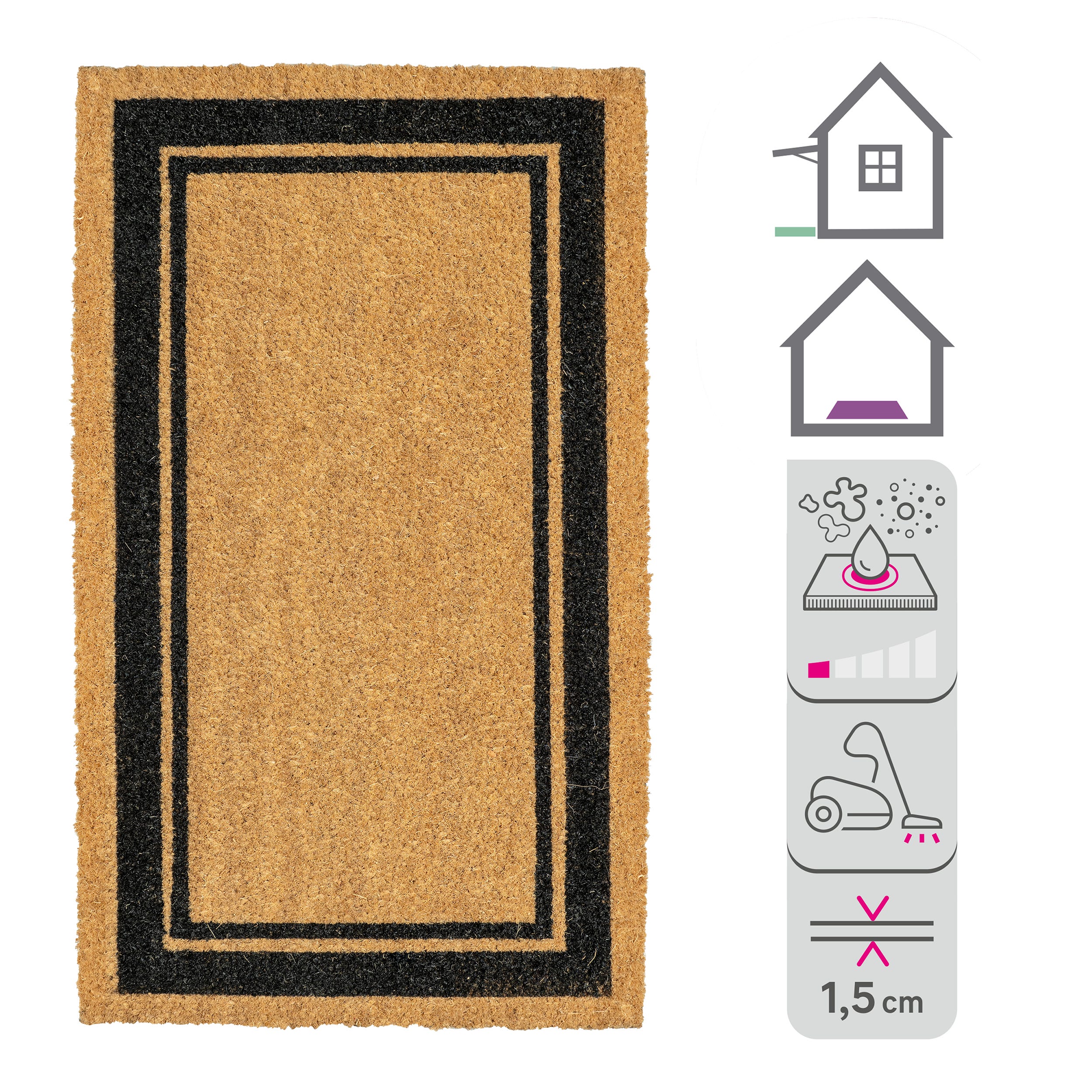 INSPIRE - Paillasson intérieur et extérieur DAMIEN - l.40 x L.70 cm - Antidérapant - Coir - PVC - Beige et noir - 2