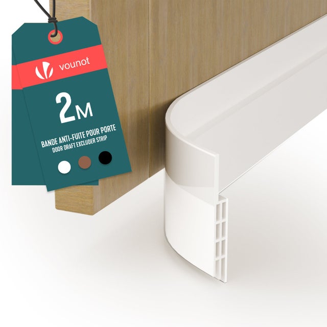 Bas de porte isolant 200cm découpable - Boudin de porte coupe-froid anti bruit isolation phonique - Blanc - VOUNOT®