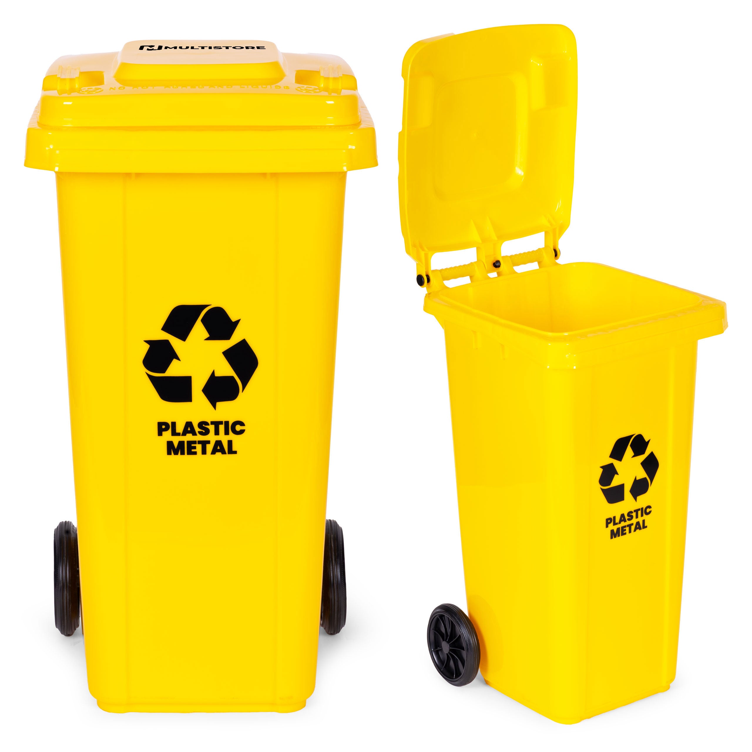 Kosz na smieci pojemnik 120L kubeł śmietnik żółty plastik gumowe koła