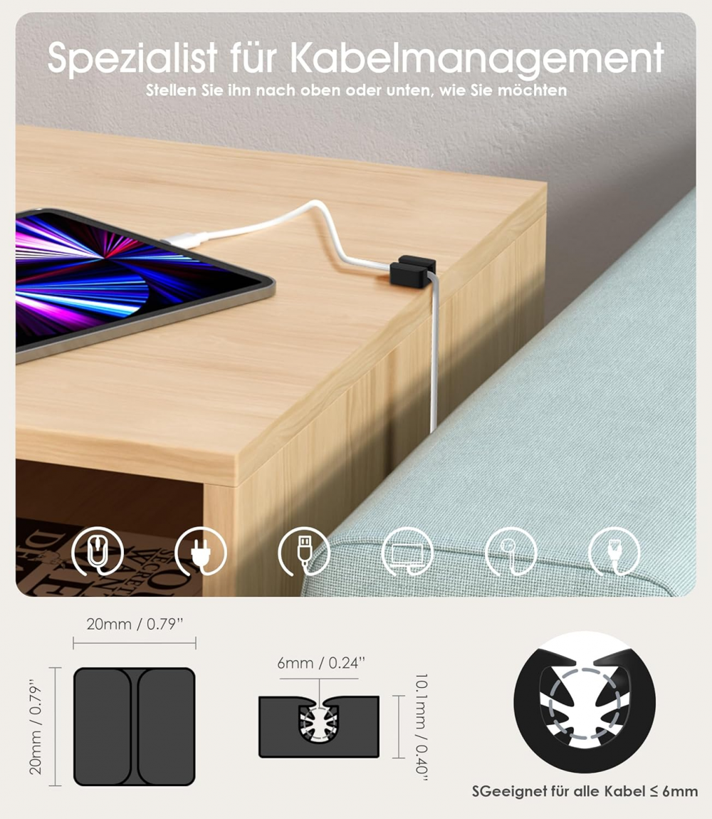 BUUST Set 4 Supporti Per Cavi Autoadesivi In Silicone Nero – 1, 2 E 3 Slot – Organizer Per Cavi Di Ricarica E USB