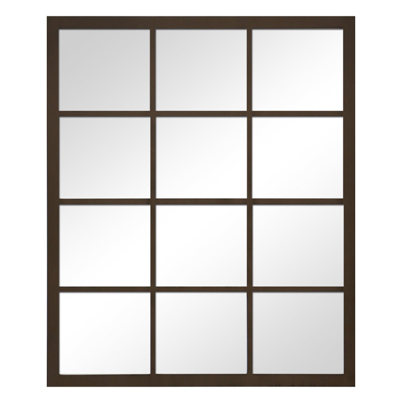 Espejo ventana fabricado en españa – mod siena industrial- acabado artesanal – espejo de pared ideal para salón, recibidor... (70x100 cm, nogal)