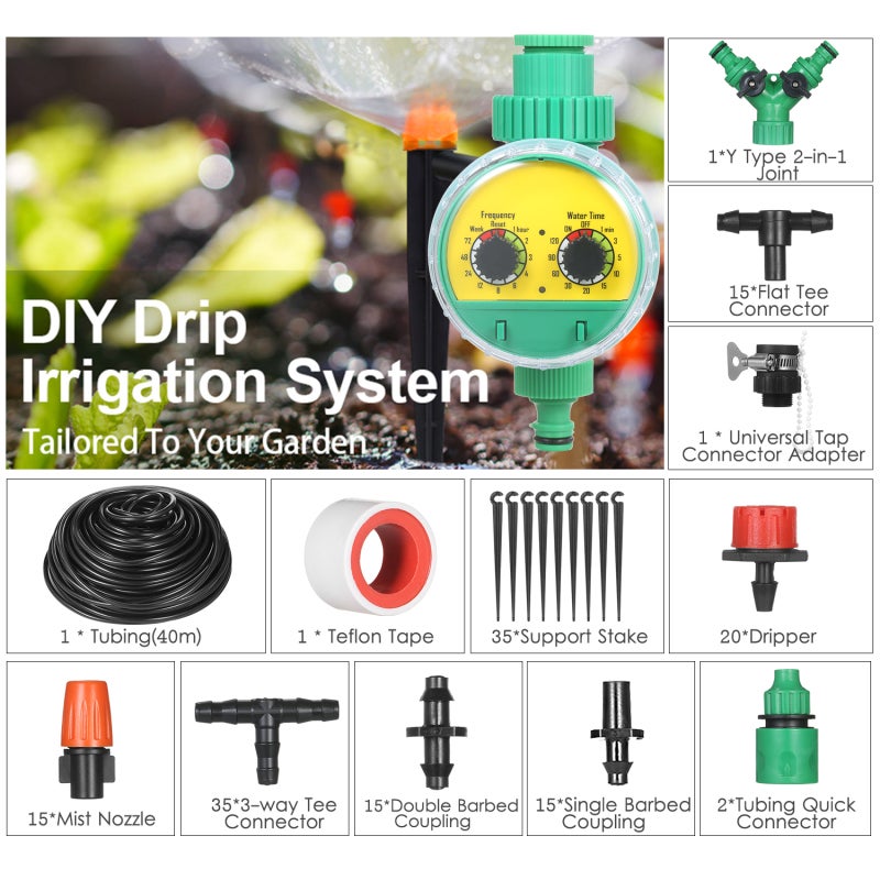 Le kit d'arrosage de jardin comprend un programmateur d'arrosage automatique et un tuyau d'arrosage/goutte-goutte/arroseur de 40 mètres, etc. - 2