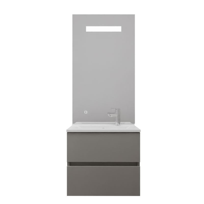 Meuble vasque ROSALY INOX 60 cm + miroir Elégance ht105- Gris- Plan vasque en Résine - 4