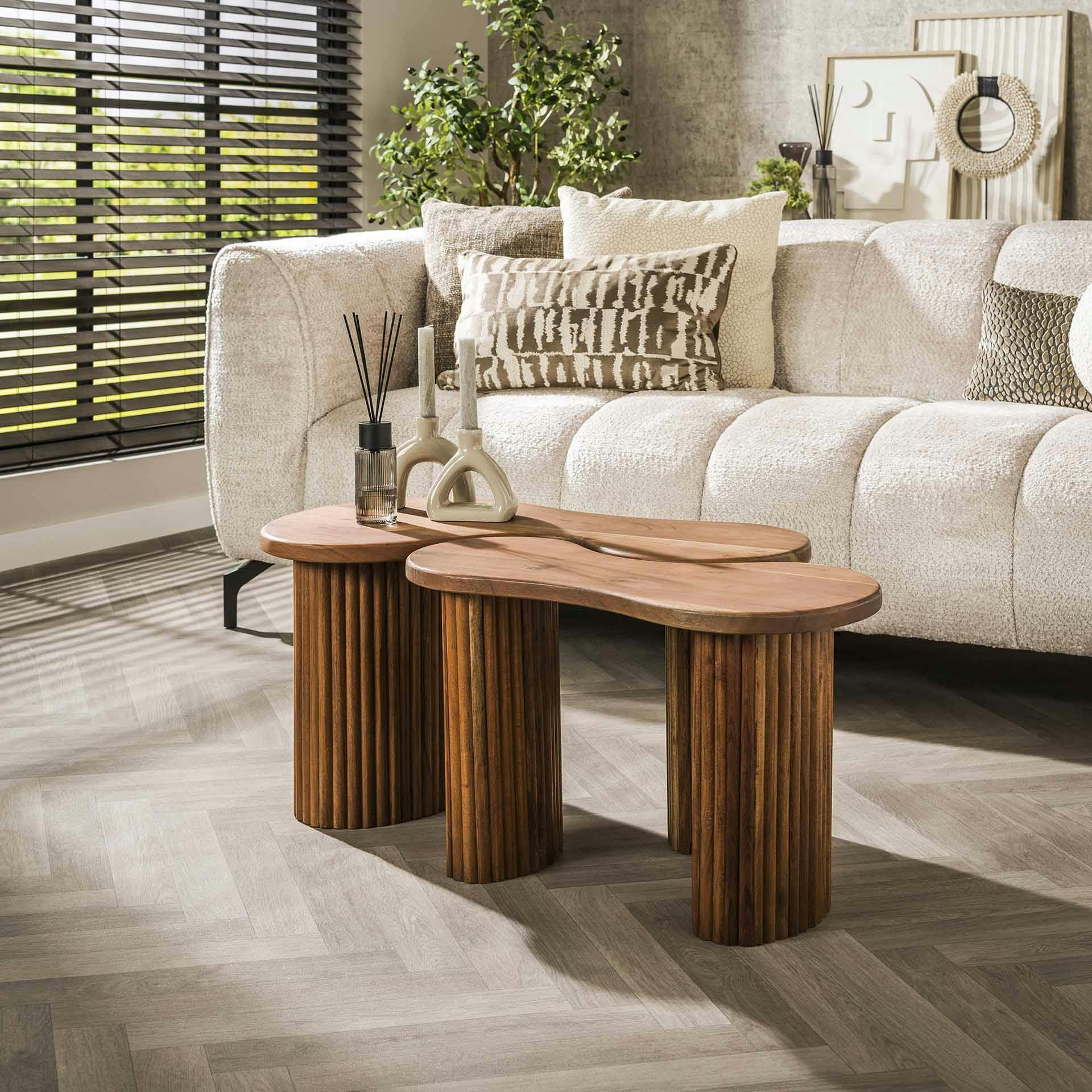 Table De Salon En Bois D acacia Pieds Rainur s lot De 2 MELBOURNE Table de salon en bois d acacia pieds rainur s lot de 2 melbourne