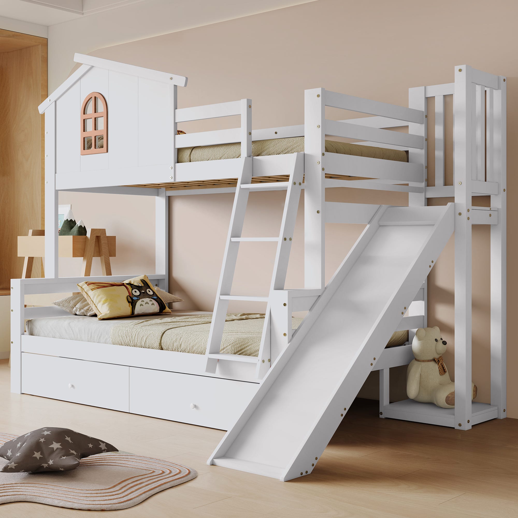 Lit Superpos 90 120 X 200 Cm Avec Fen tres Et Escalier Basculant 2 lit-superpos-90-120-x-200-cm-avec-fen-tres-et-escalier-basculant-2