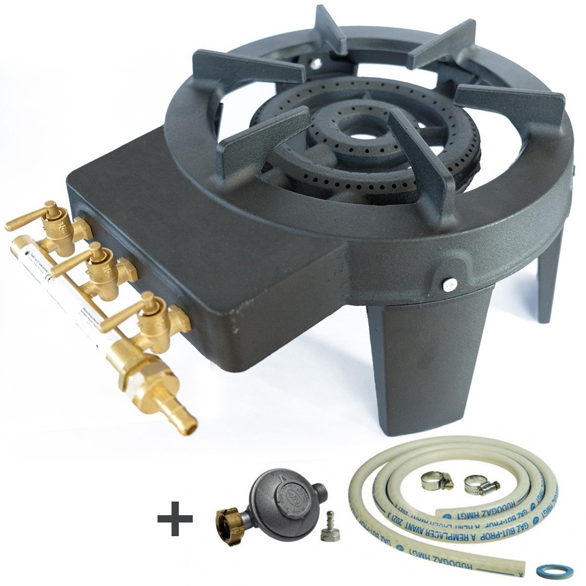 Rechaud gaz Traiteur Fonte véritable 9.8 kw 4 pieds 3 robinets + Tuyau gaz et détendeur - 9