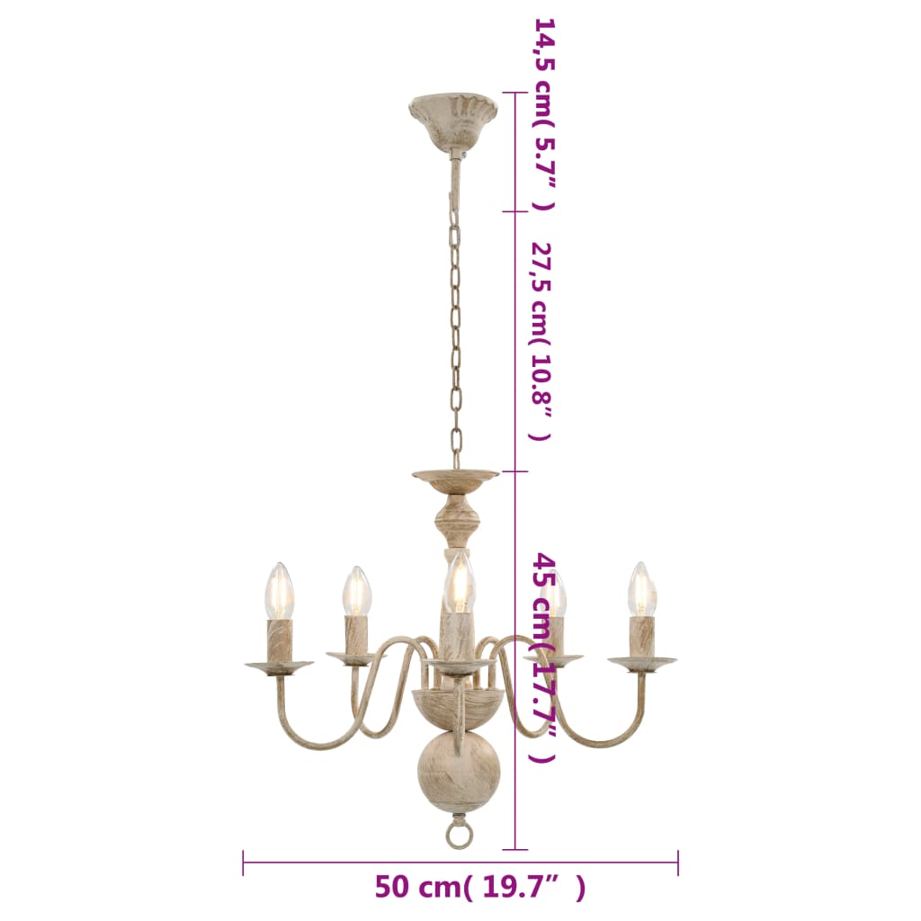 vidaXL Lustre Blanc antique 5 ampoules E14 - 7