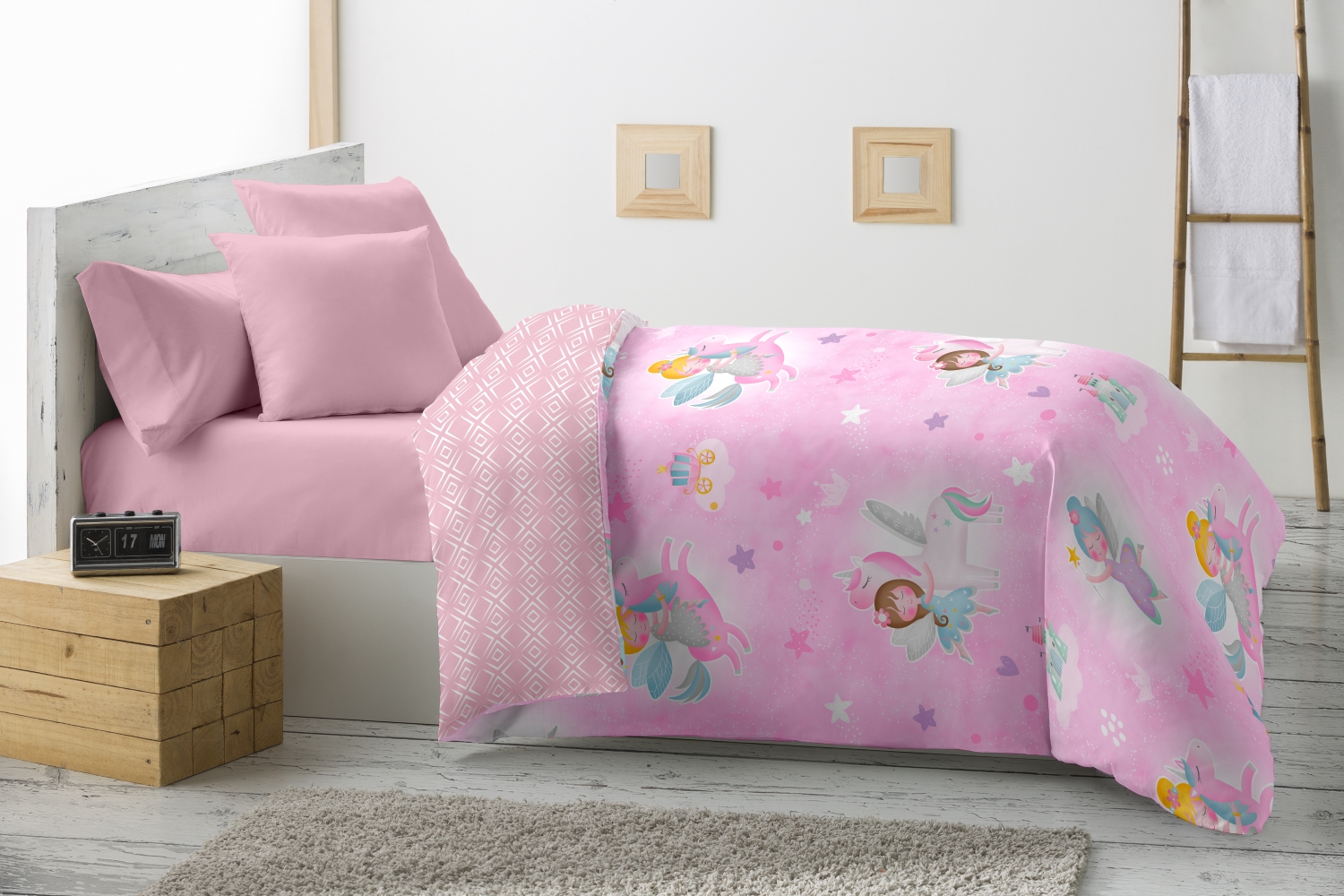 Haradeco edredón nórdico infantil para cama 105 , cubrecama estampado hada 200x260cm reversible confecciona microfibra