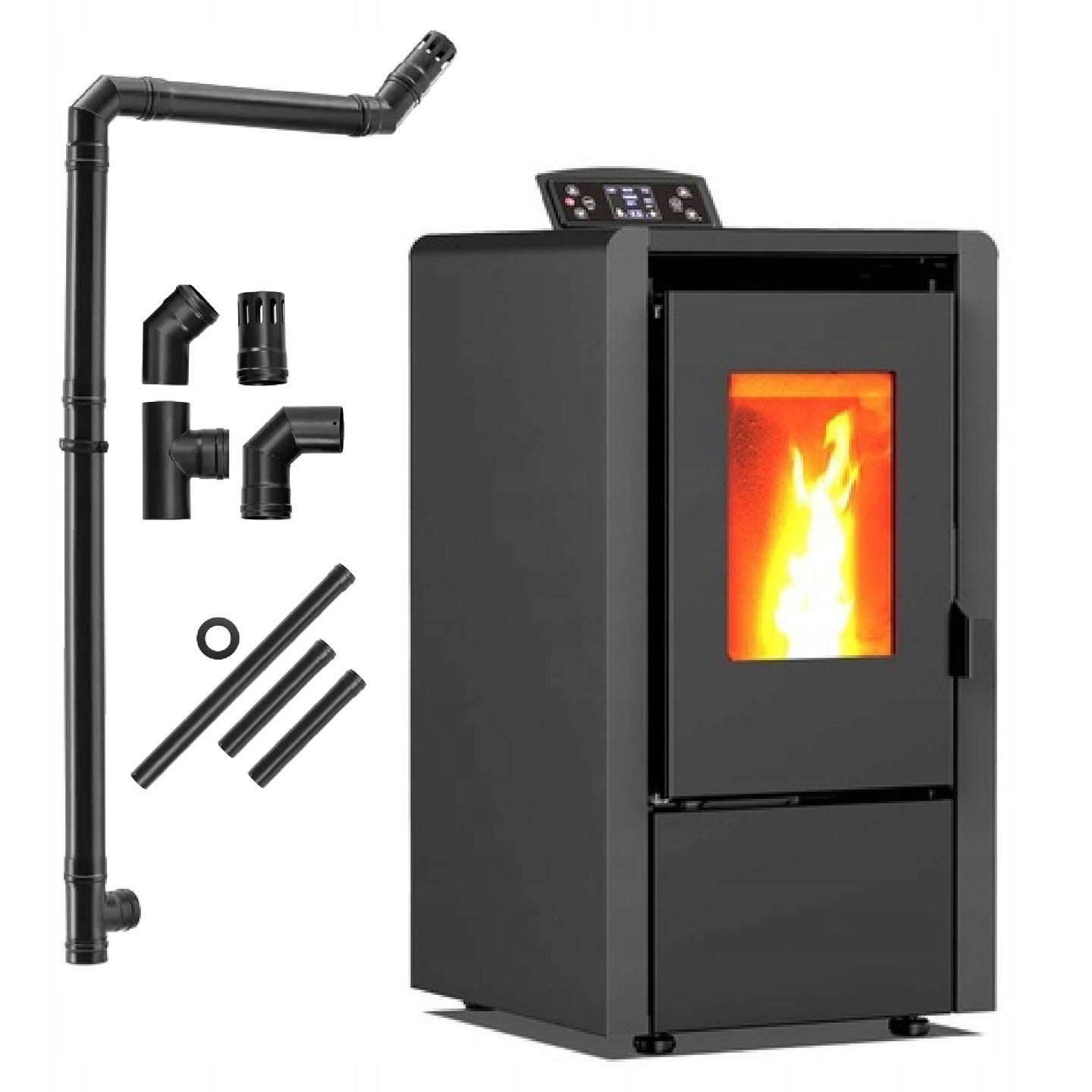 Piec na pellet koza 6,3kW wolnostojący piecyk termostat zestaw Thunder