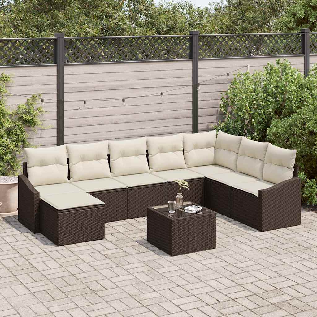 Zestaw Sof z poduszką 9 pcs Brązowy polirattan vidaXL