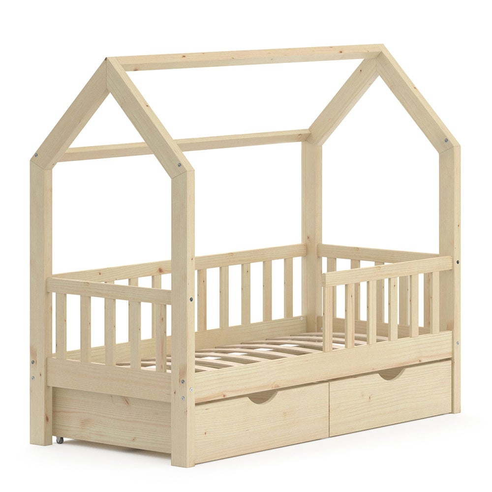 Vitalispa Lit cabane Design, Blanc, 80x160 cm avec 2 tiroirs et matelas