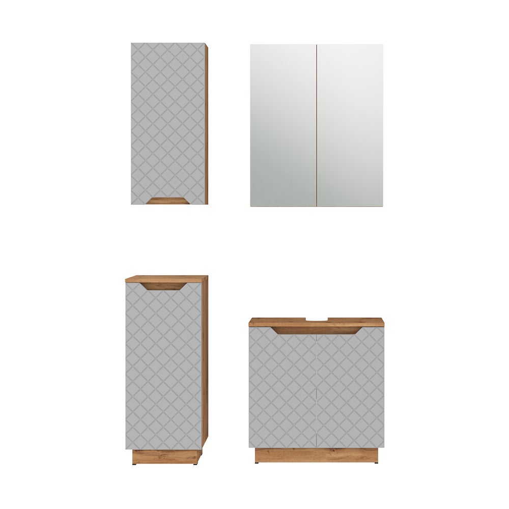 Vicco Zestaw mebli łazienkowych Lotta, Dąb/szary ze strukturą płytek, 4 części