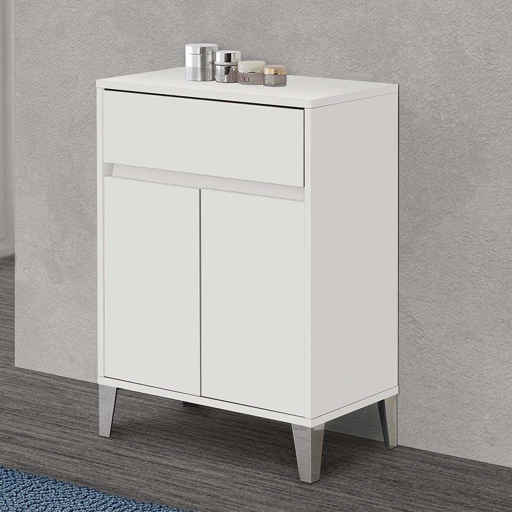 Mobiletto Con 2 Ante E 1 Cassetto 80x40x82,5 Cm - Colore Bianco Nordico, Legno Melaminico, Per Camera O Bagno