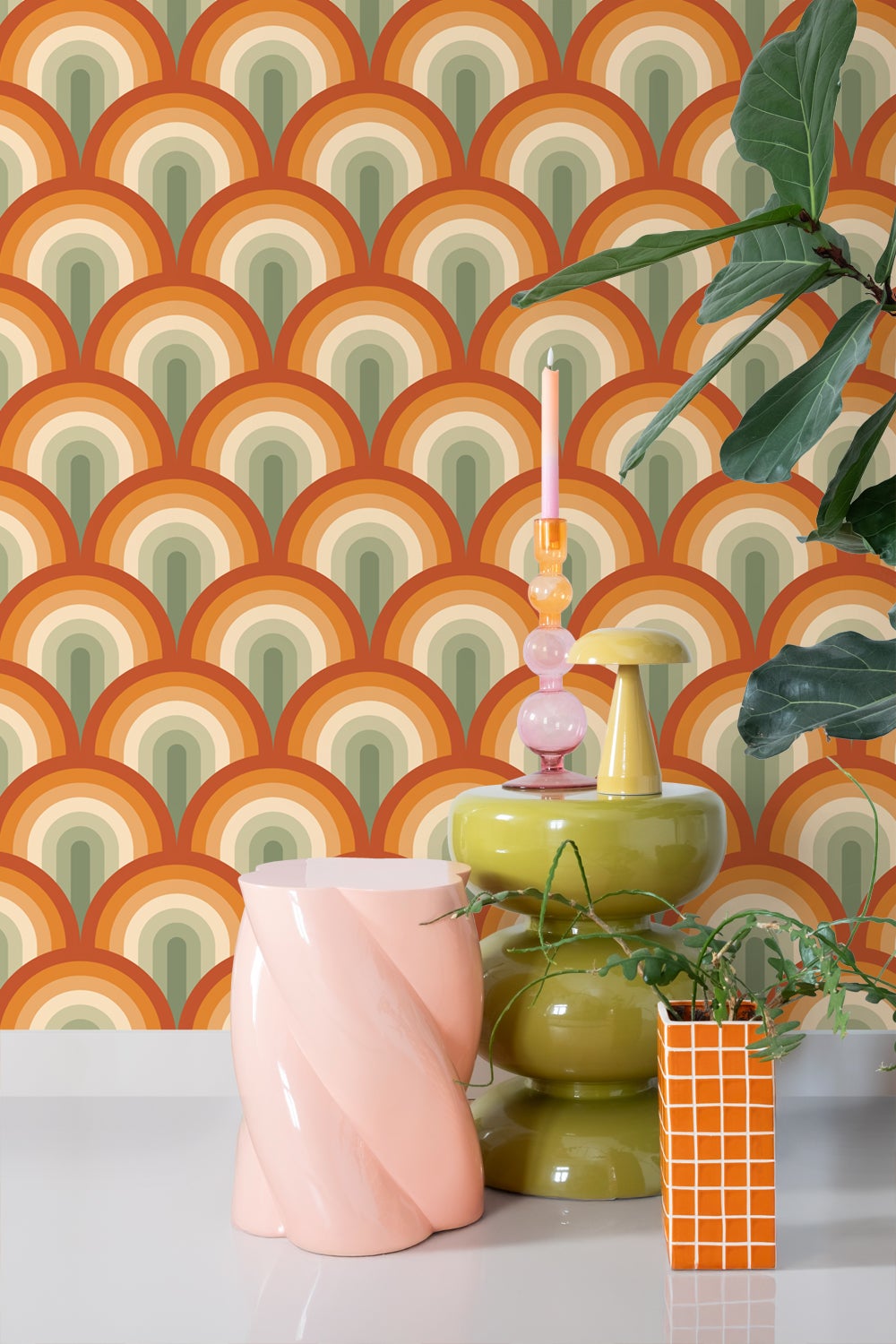 Carta da parati art deco verde e arancione - 50 x 900 cm - ESTAhome - 5