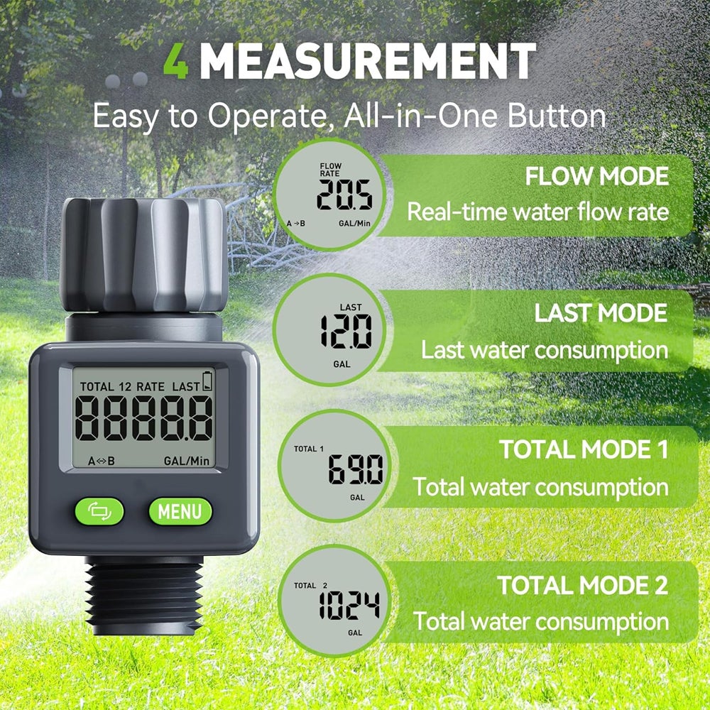 Compteur d'eau Pratique pour Jardin - 4 Modes de Contrôle de Consommation, Débitmètre Numérique Rotatif à 180° pour Robinet/Appareil - 2