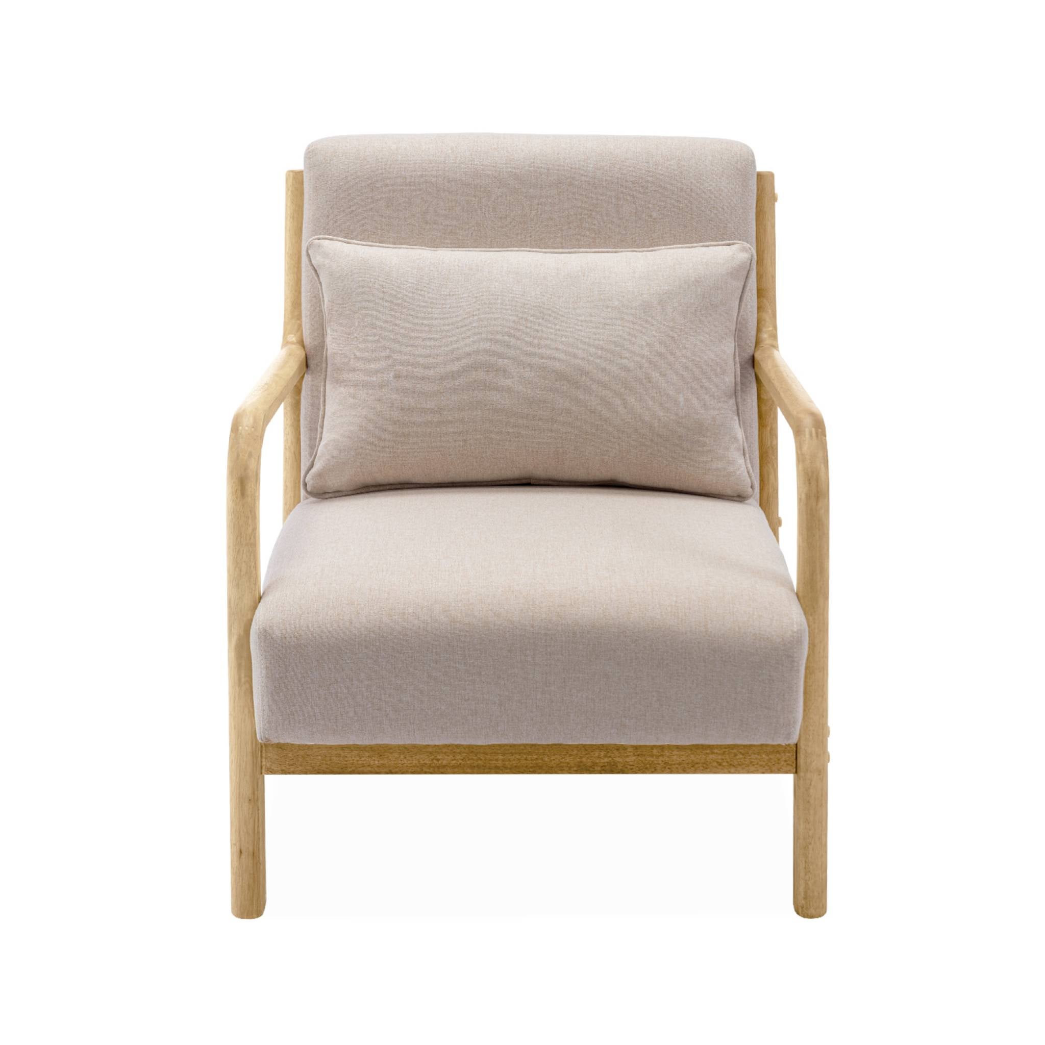 Fauteuil design en bois et tissu. 1 place droit fixe. pieds compas scandinave. structure en bois solide. assise - 7