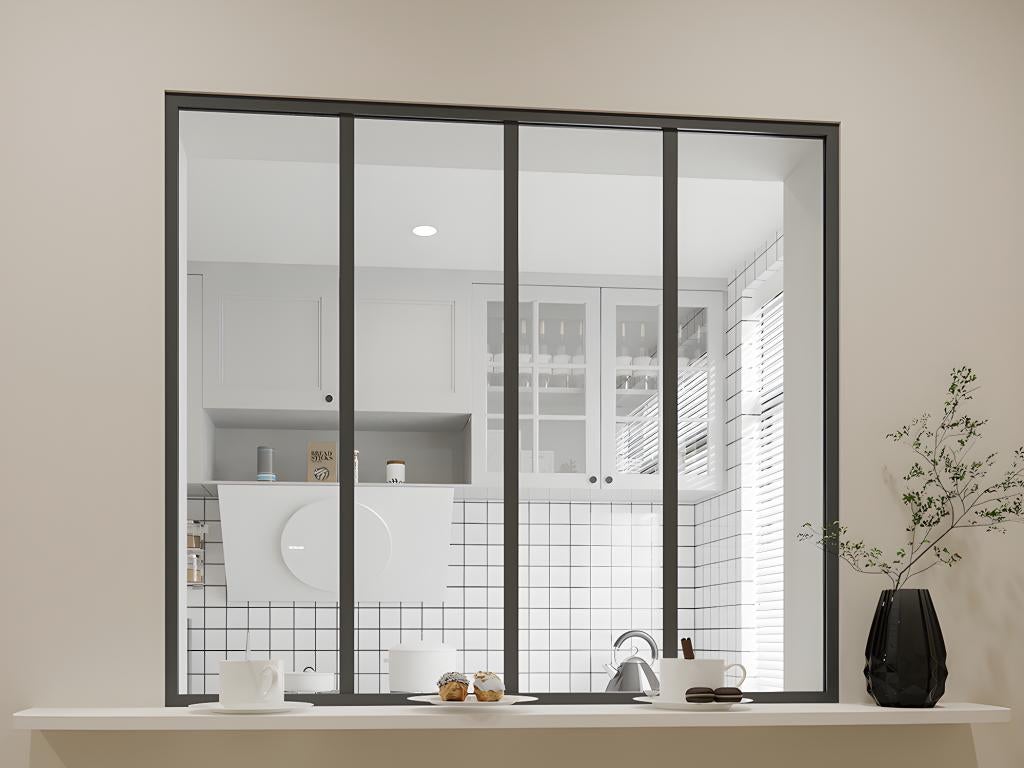 Verrière D'angle Atelier En Aluminium Thermolaqué L150 X L60 X H130 Cm Noir BAYV