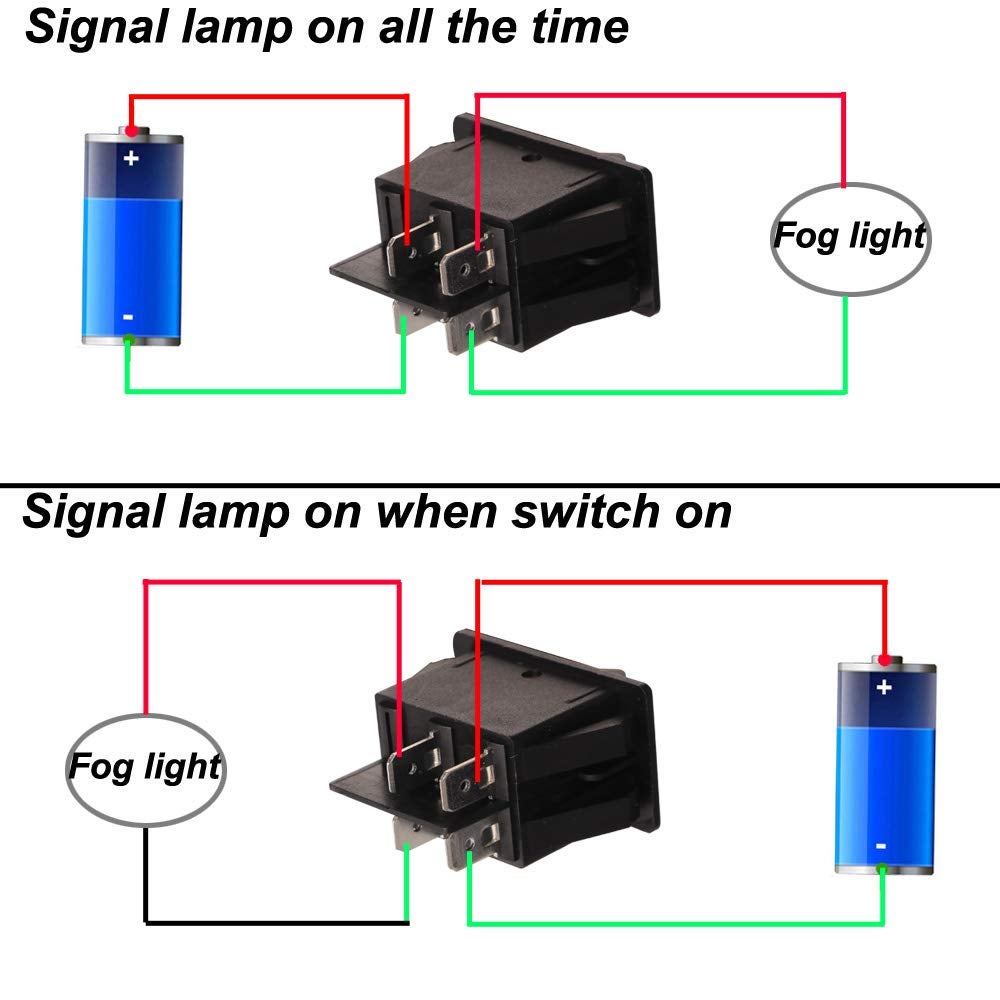 Interruttore bipolare a bilanciere DPST ON-OFF con tasto luminoso verde e con terminali faston 6