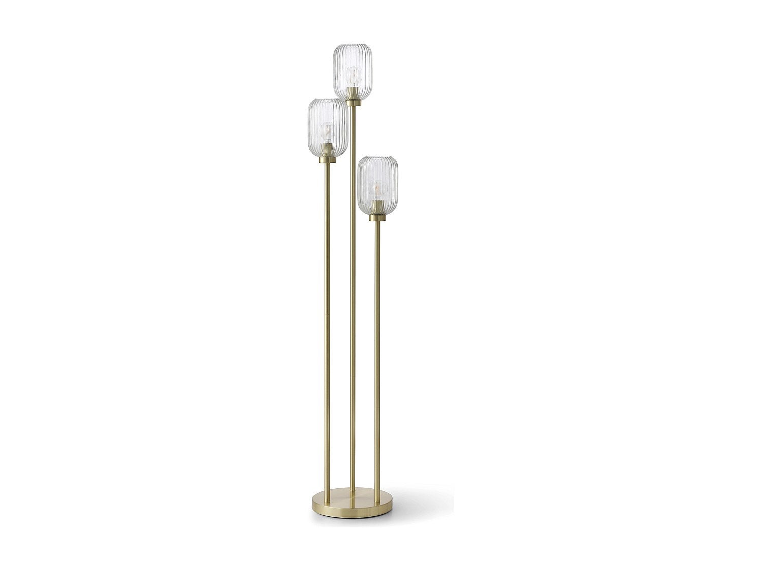 Lampa stojąca z metalu i szkła żebrowanego - 3 klosze - śr. 30 x wys. 161 cm - złota - LOUXOR
