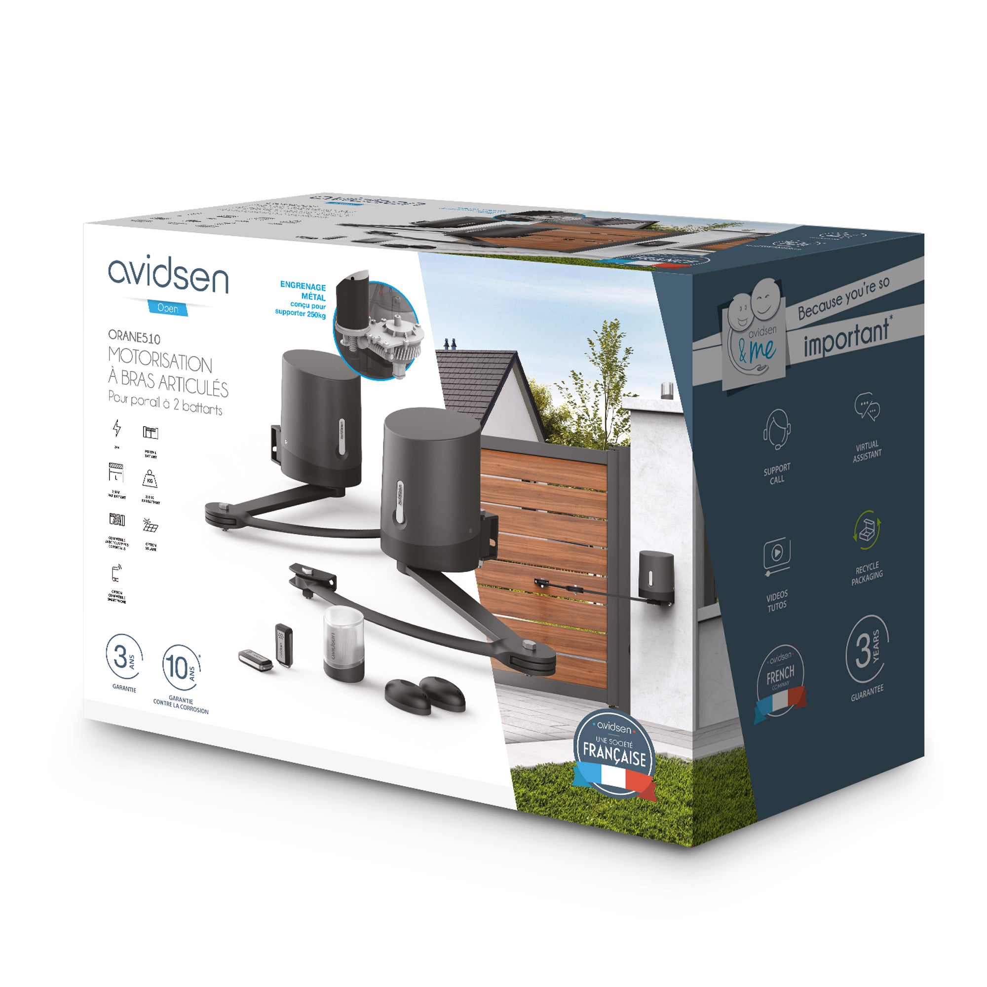 Kit motore a braccia articolate per cancelli a battente 24 V con apertura verso interno e esterno- 2,50mt/250Kg per Anta - 9