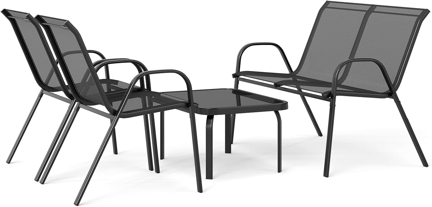 Salon de Jardin 4 Personnes Exterieur, 4 Pcs Canapé Exterieur avec Table Basse en Verre Trempée, 2 Fauteuils,pour Terrasse,Balcon (Gris) - 7