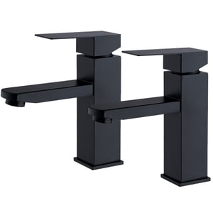 2x Robinet Lavabo Noir en Inox Mitigeur Salle de Bain Eau Chaude & Froide Robinetterie Salle de Bain avec Poignée Carrée
