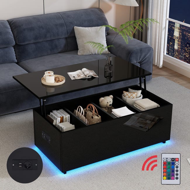 Wiuzo Tavolino idraulico regolabile in altezza, con illuminazione a LED, controllo APP Bluetooth, 2 cassetti e spazio aperto, 100 x 50 x 44 cm (nero Wiuzo Tavolino idraulico regolabile in altezza, con illuminazione a LED, controllo APP Bluetooth, 2 cassetti e spazio aperto, 100 x 50 x 44 cm (nero