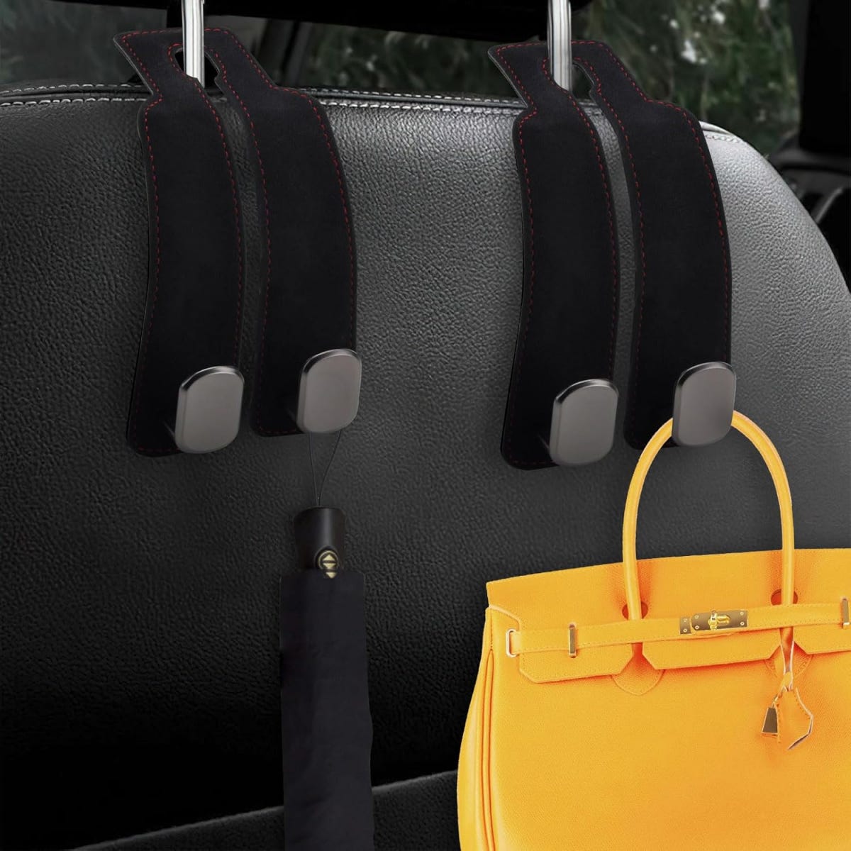 Ganci Porta Borsa In Pelle Per Auto – Confezione Da 2, Supporti Da Poggiatesta, Metallo Robusto Con Copertura In Pelle. Regge Fino A 22 Kg. Perfetti Per La Spesa!