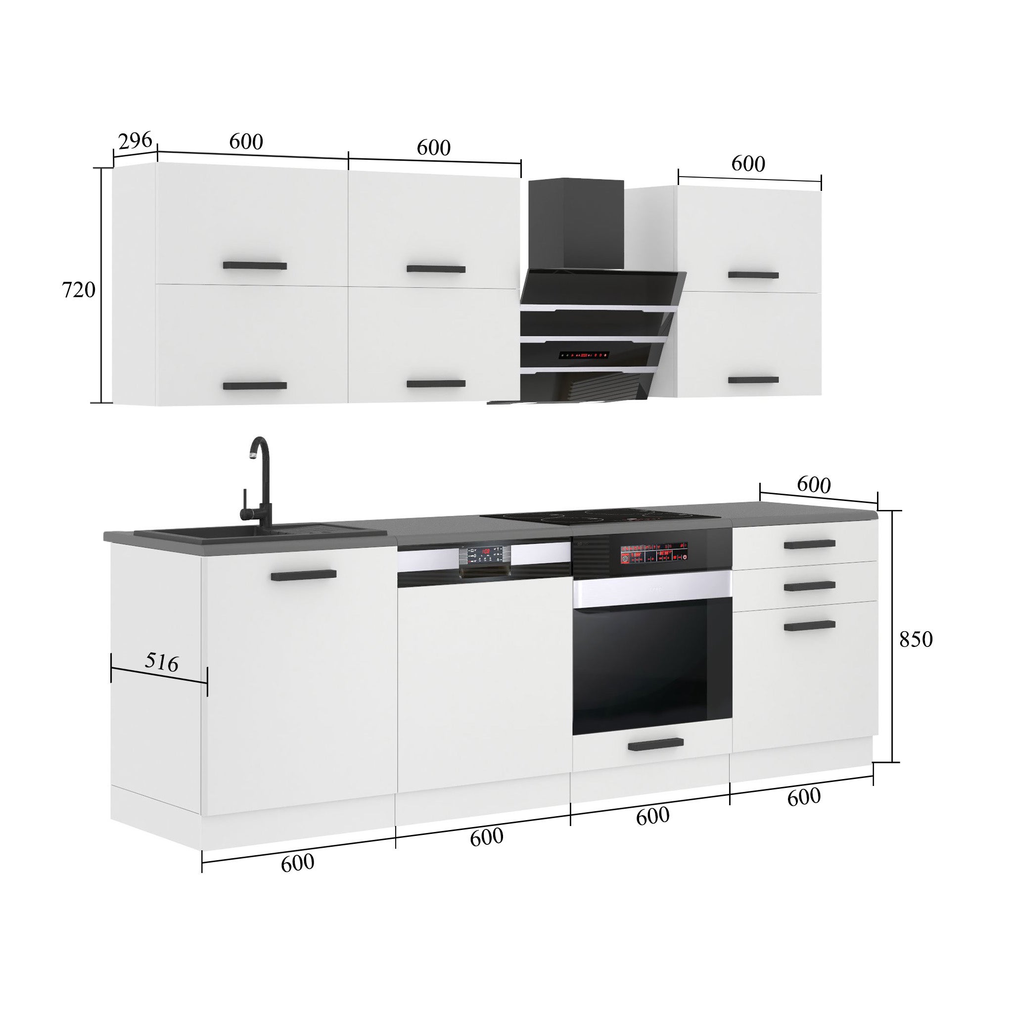 BELINI Cuisine Equipee Complete MADISON - 240 cm. Cuisine Complete Avec Plan de Travail, blanc très brillant - 2