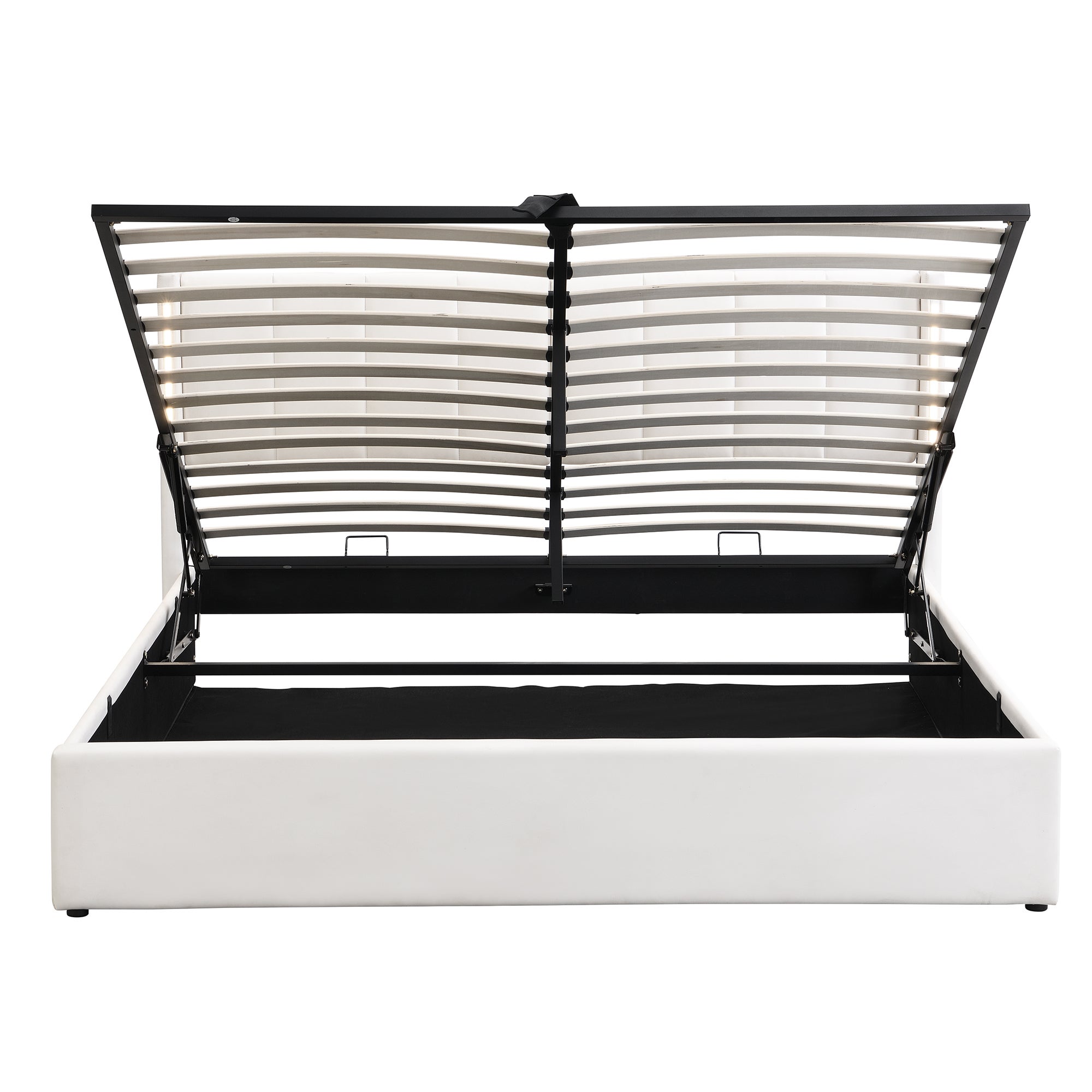 Cama contenedor tapizada en piel sintética - 160x200 cm - con puerto USB y LED - cabecero de ángulo ajustable - Blanco - 7