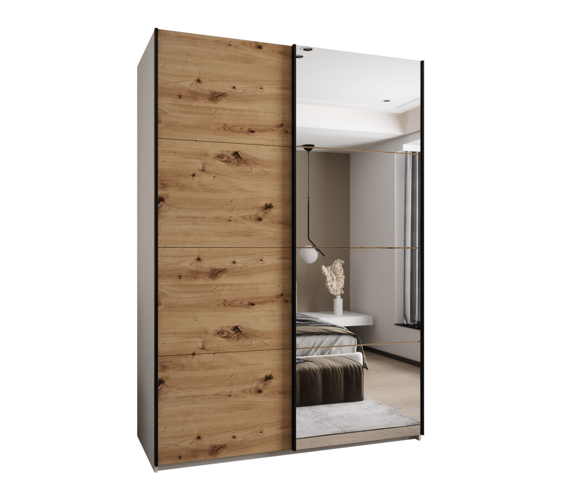 Szafa przesuwna wysoka Lux 3 170 x 64 x 245,5 cm biały + artisan + u. czarny - Abiks Meble