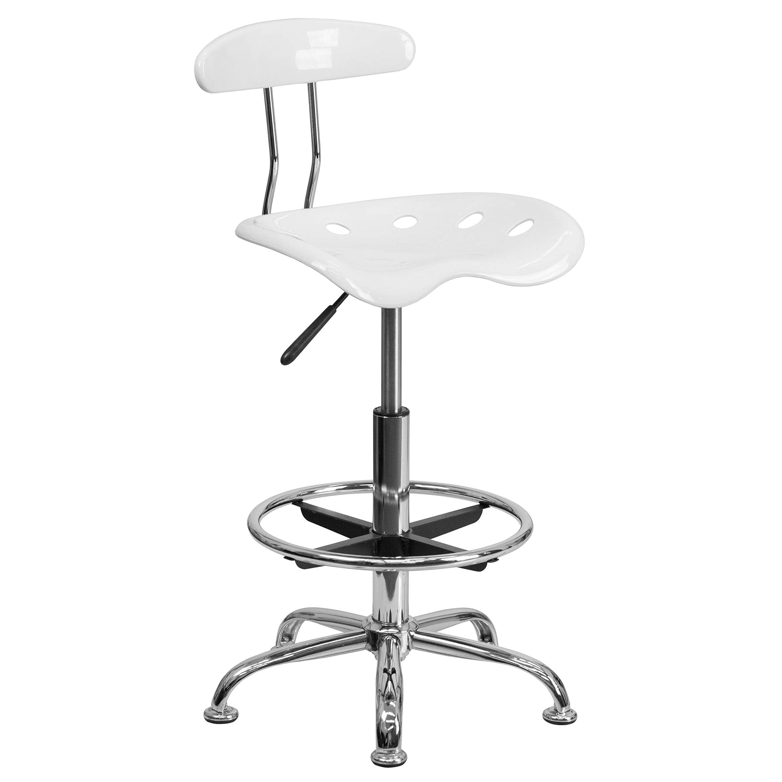 Flash Furniture Sgabello da Disegno con Seduta Stile Mezzadro, Bianco Lucido e Cromo | Leroy Merlin