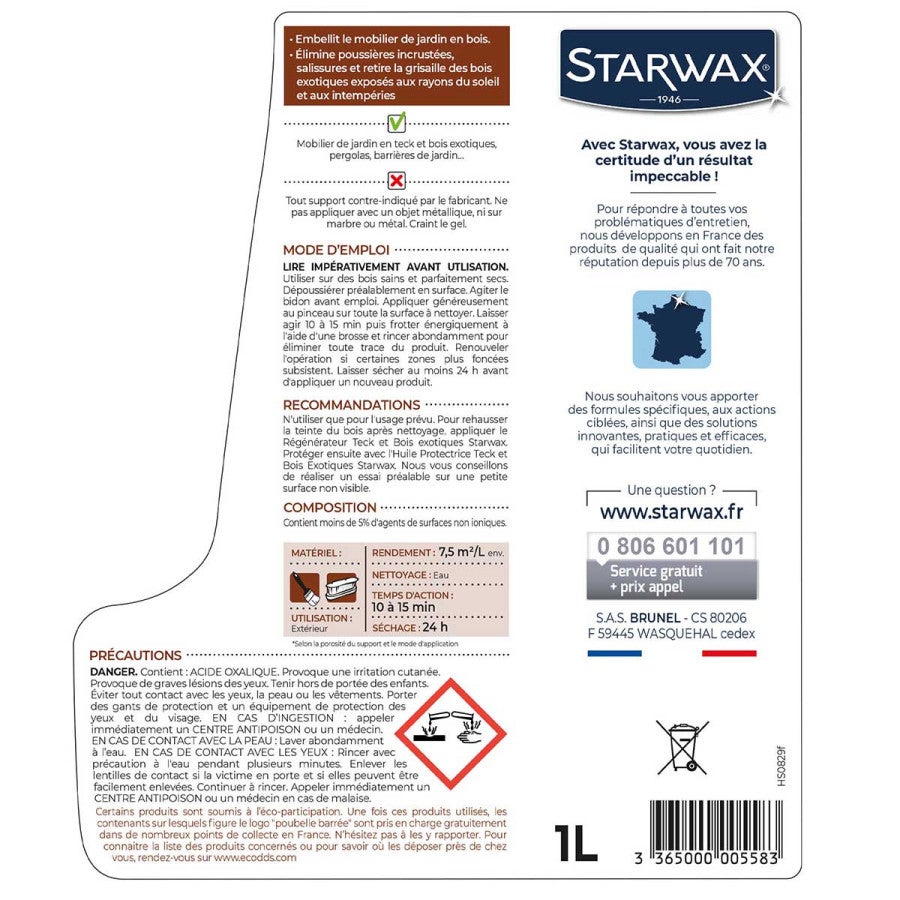 Nettoyant dégrisant pour mobilier de jardin en teck et bois exotiques 1 l Starwax -250475 - 3
