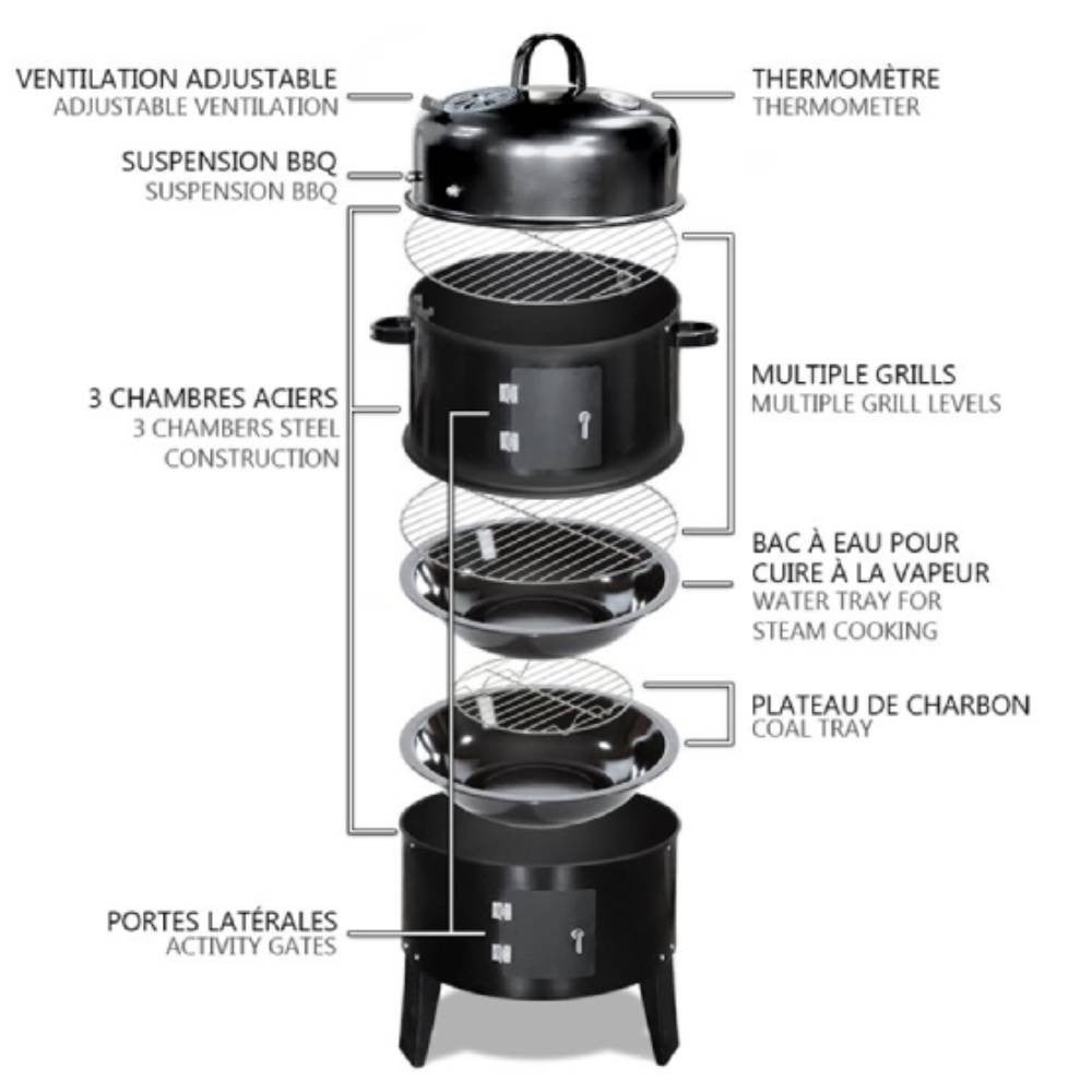 Barbecue au charbon en Acier Ø 37 cm Noir - 3