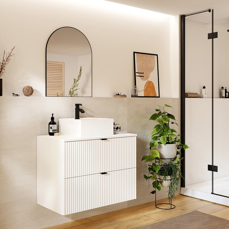 Szafka pod umywalkę wisząca ryflowana - Biały - szer. 80 cm - ZEVINI