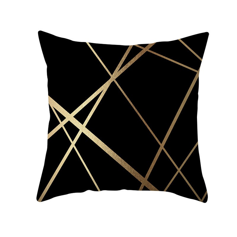 Housse de Coussin en Velours 45x45 cm, Noir avec Lignes Dorées Géométriques, Lot de 2, Décoration Moderne pour Canapé et Salon - 5