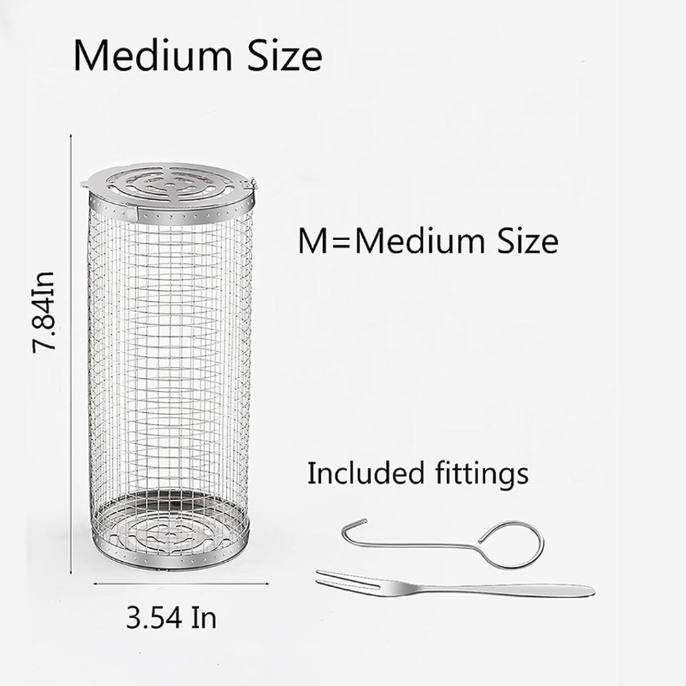 Cestino per griglia per barbecue da 2 pezzi, rete cilindrica per griglia in acciaio inossidabile per verdure e carne 9,5 x 19 cm - 6