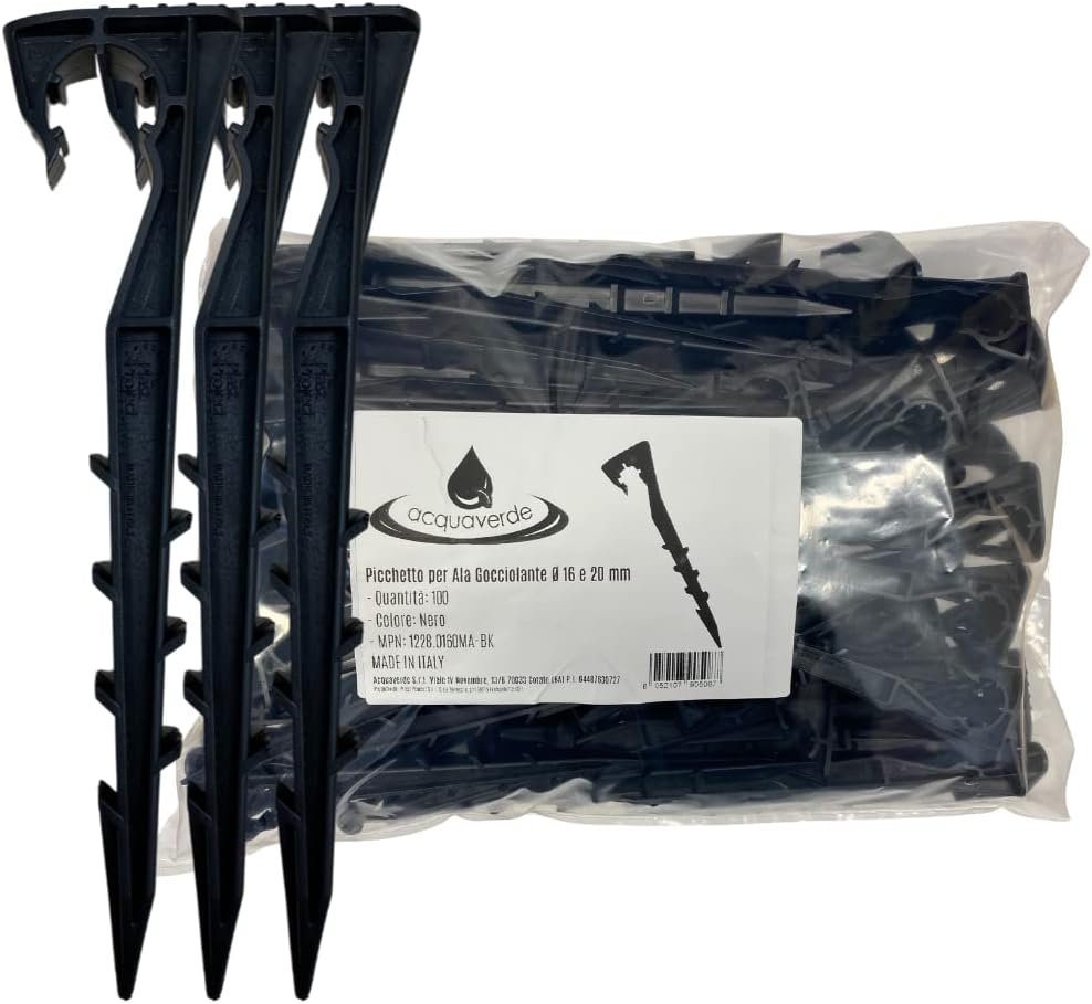 Kit de 100 piquets d'ancrage et bouchons de tuyau, ligne goutte à goutte 16 et 20 mm, pour irrigation goutte à goutte, plantes et jardin MADE IN ITALY - 2