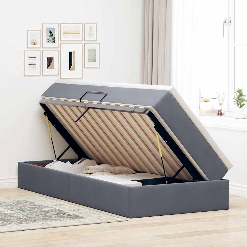 Lit avec rangement et matelas en velours gris foncé, pour la chambre, 90 × 190 cm - 4