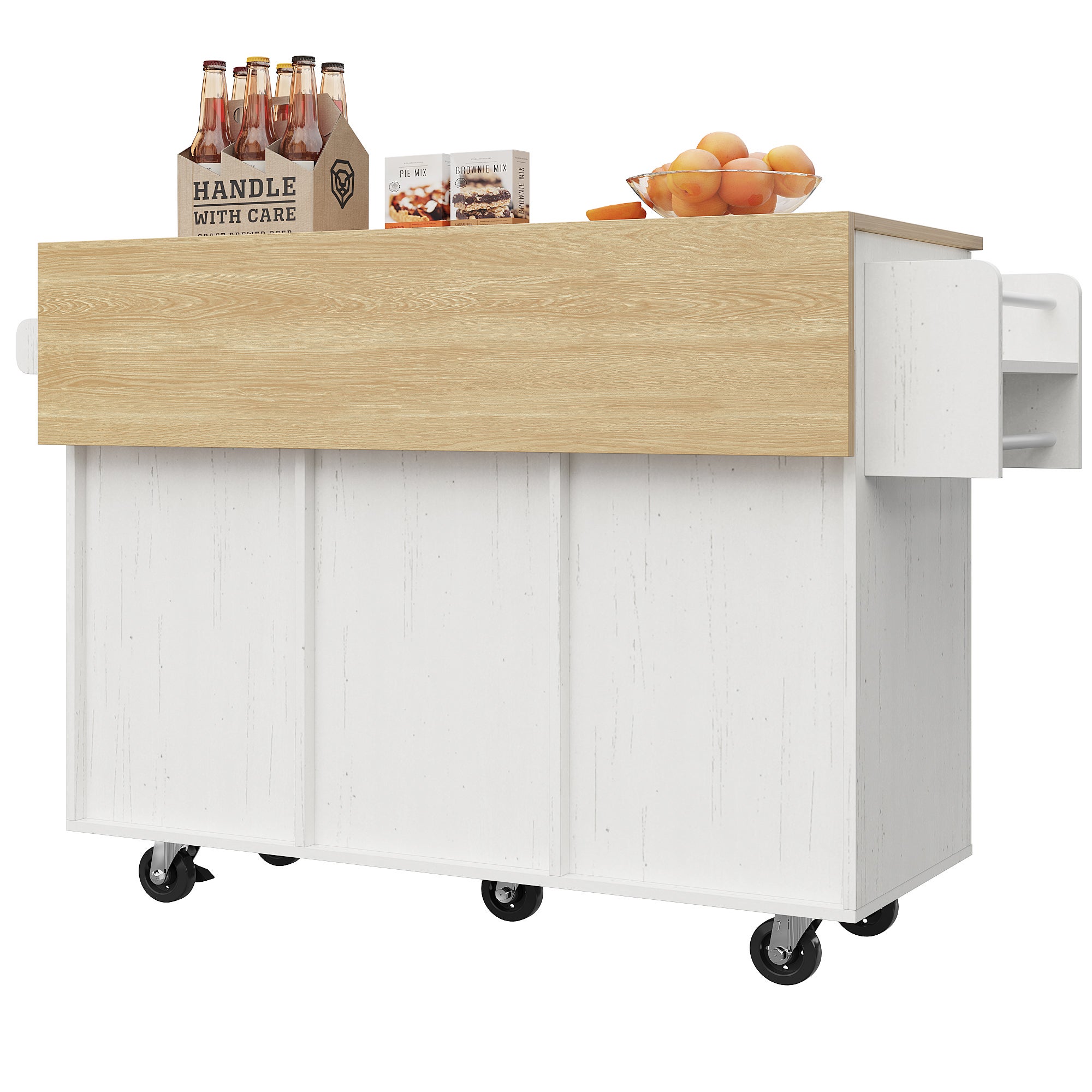 Ilot central de cuisine - chariot à roulette avec plateau escamotable - 2 tiroirs et 2 portes - Blanc - 8