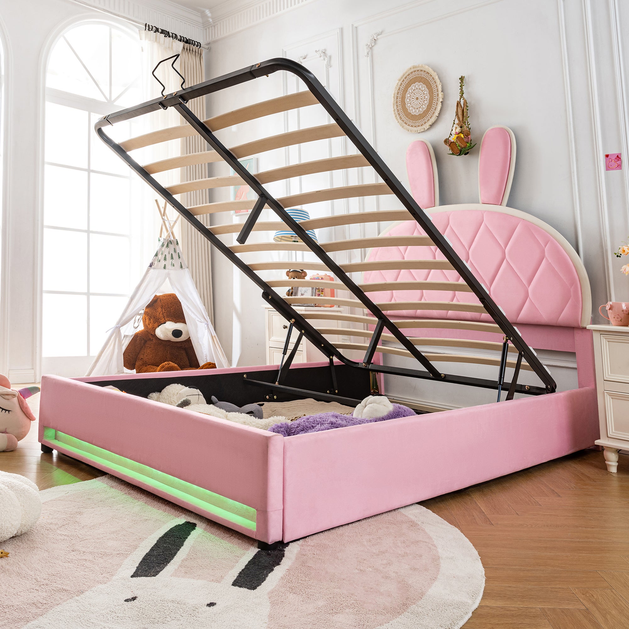 Letto Contenitore 140x200cm idraulico imbottito testiera