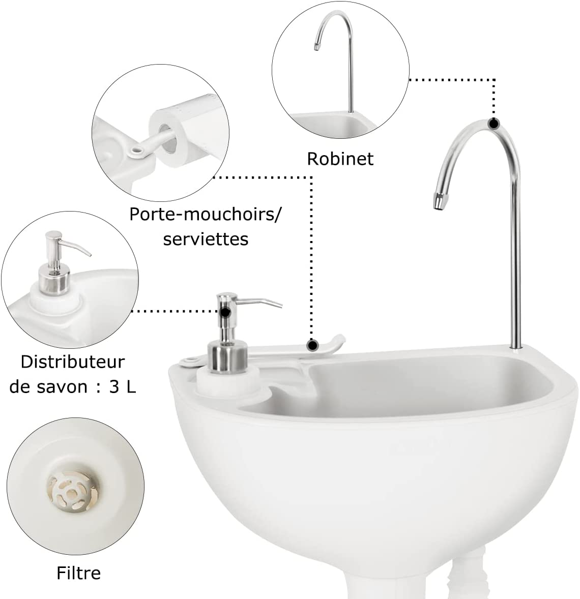 Évier de Camping à Pompe à Pied Portable avec Réservoir d'eau de 17L et Distributeur de Savon - 4