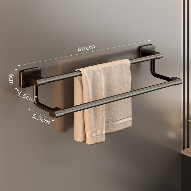 40 cm czarny podwójny wieszak na ręczniki, bez wiercenia, ścienny uchwyt na ręczniki, półka łazienkowa, podwójny drążek