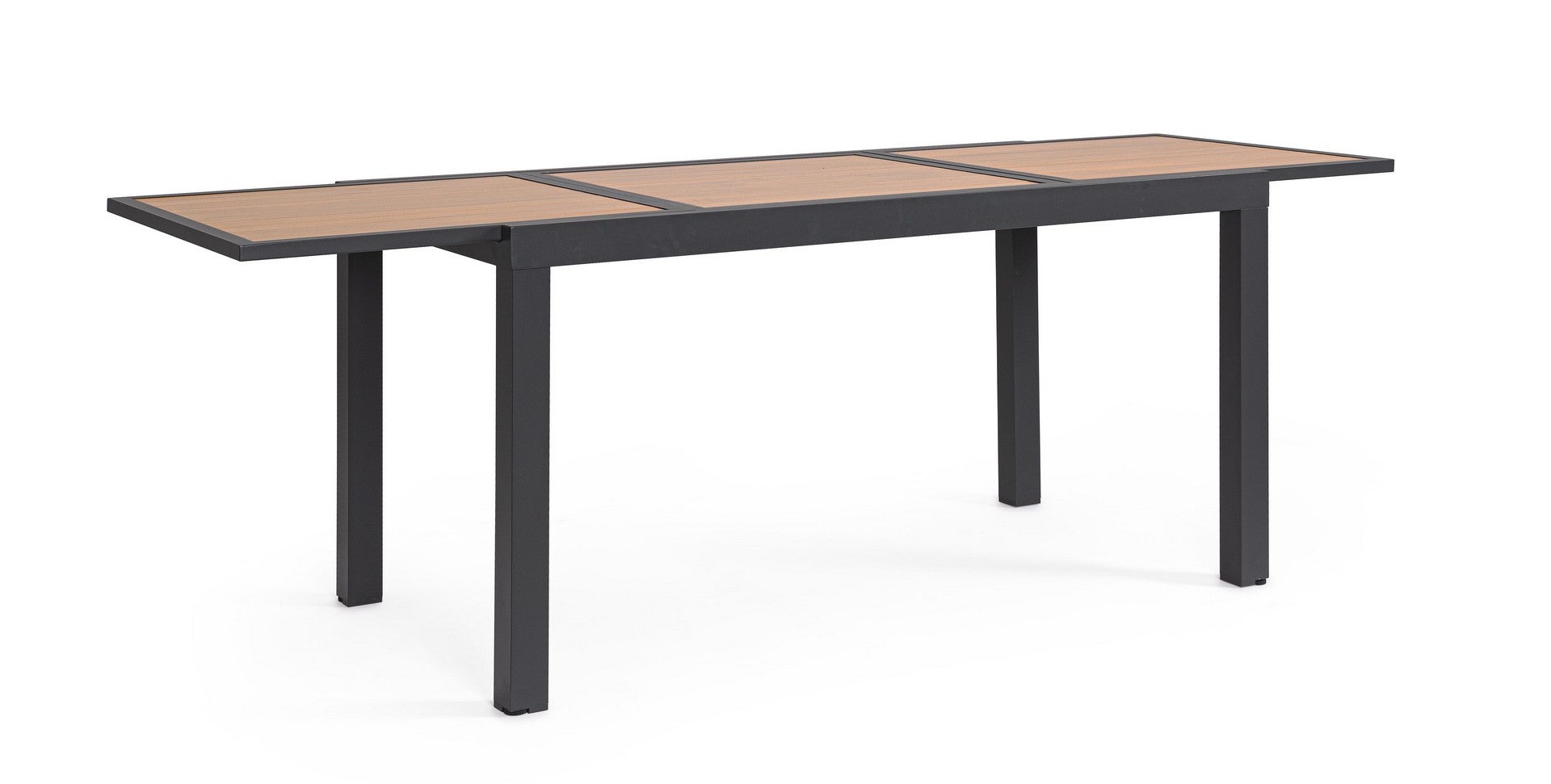 Rozkładany stół aluminiowy z listwami imitującymi drewno, 140-210X77, antracytowy, do użytku wewnątrz i na zewnątrz