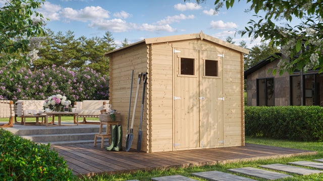 Casetta da giardino in legno con pavimento- 4,33 m² porta attrezzi esterno con pareti 19 mm, pavimento LP ProStruct e porte doppie, TIMBELA M369+M369G
