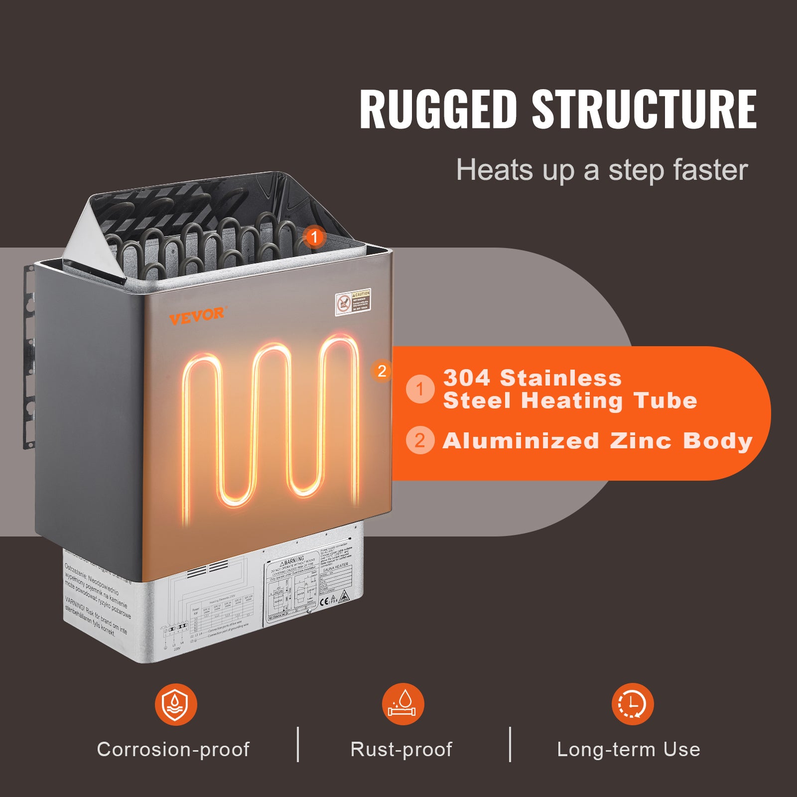 Poêle Sauna Électrique VEVOR Portable, 8 kW, 400 V 3 N, avec Minuterie 3 h, 110℃ Max, pour Sauna 8-12 m³, Utilisation Commerciale de Douche Spa Hôtel - 3
